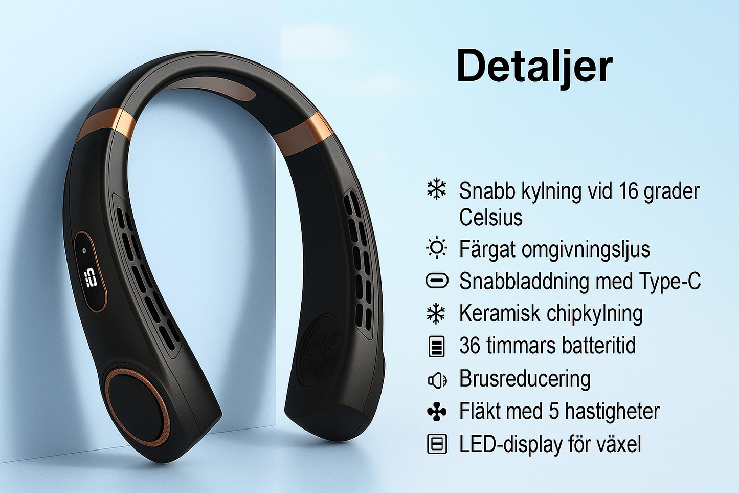 Kylande Nackfläkt med LED & USB-C