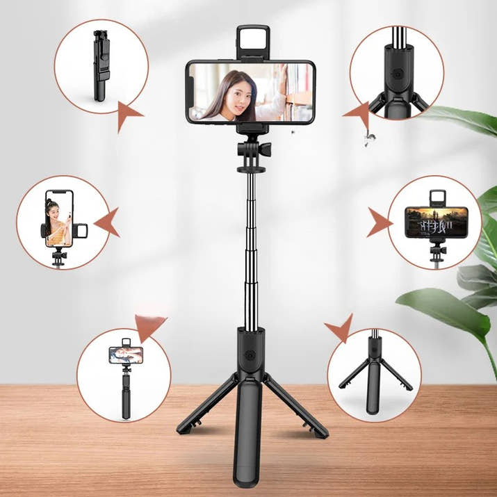 100 cm Portabel Bluetooth Selfie Stick  med Selfie-belysning & Trådlös Fjärrkontroll