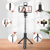 100 cm Portabel Bluetooth Selfie Stick  med Selfie-belysning & Trådlös Fjärrkontroll