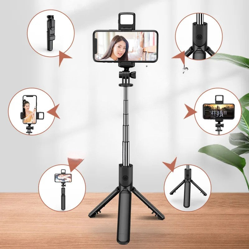 100 cm Portabel Bluetooth Selfie Stick  med Selfie-belysning & Trådlös Fjärrkontroll