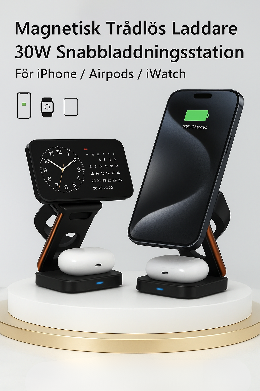 3-in-1 Trådlös Laddare Magsafe iPhone Apple Watch AirPods