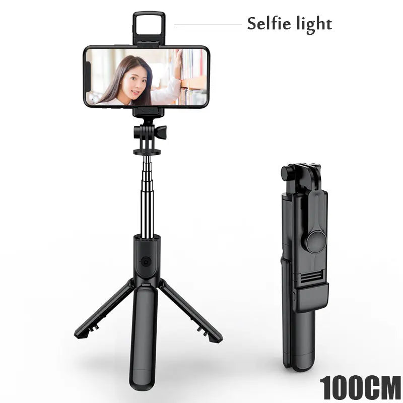 100 cm Portabel Bluetooth Selfie Stick  med Selfie-belysning & Trådlös Fjärrkontroll
